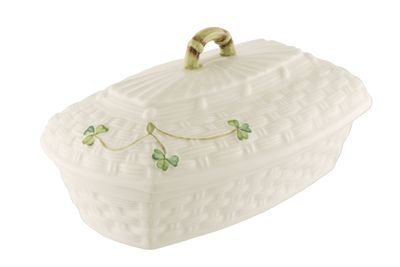 Belleek Shamrock Butter Dish