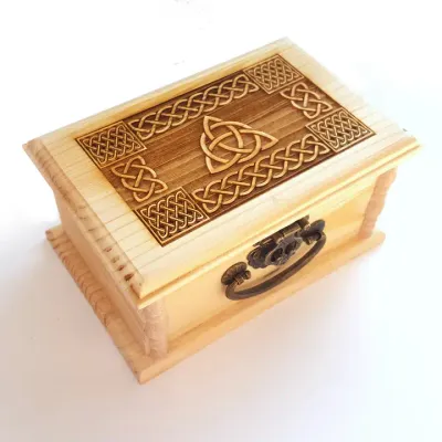 Celtic Trinity Knot Small Latched Wooden Box, Irish