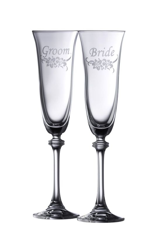 Galway Irish Crystal Floral Bride &amp; Groom Liberty Flute (Pair)
