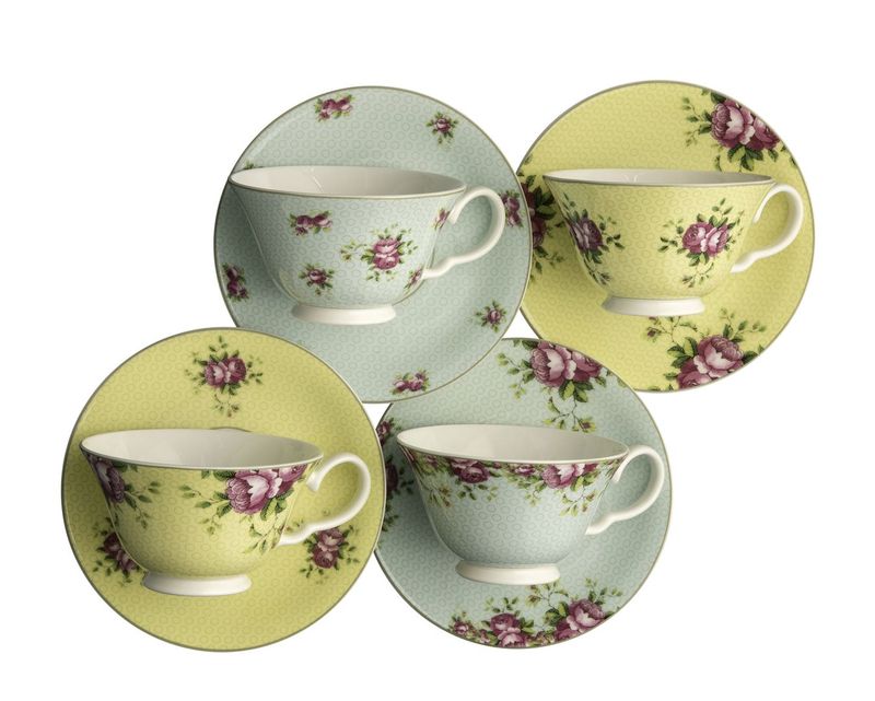 Aynsley Archive Rose Teacups &amp; Saucers (Set of 4)
