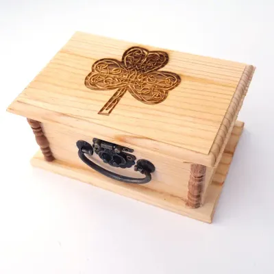 Irish Shamrock Small Latched Wooden Box, Celtic Shamrock