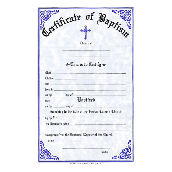 Baptism Certificate Pad Stock, Disc.