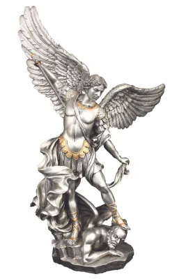 14.5" Saint Michael Pewter and Gold Statue