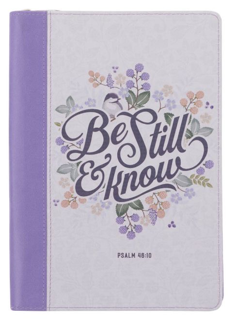Be Still Purple Pasture Faux Leather Journal with Zippered Closure - Psalm 46:10