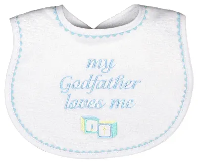 "My Godfather Loves Me" Embroidered Blue Bib