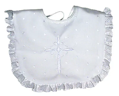 Cotton Cross Christening Embroidered White Eyelet Bib