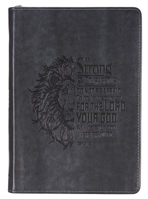 Be Strong and Courageous Classic Gray Faux Leather Journal with Zipper Closure - Joshua 1:9