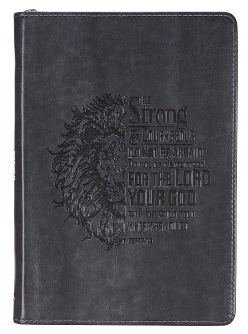 Be Strong and Courageous Classic Gray Faux Leather Journal with Zipper Closure - Joshua 1:9