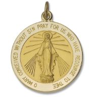14kt Solid Gold Round Miraculous Medal 7/8" Diameter (Size 4)