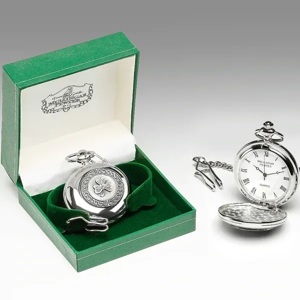 Mullingar Pewter Pocket Watch Shamrock Design Mullingar Pewter Pocket Watch Shamrock Design