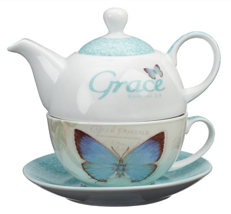 Grace Blue Butterfly Blessings Tea Set for One