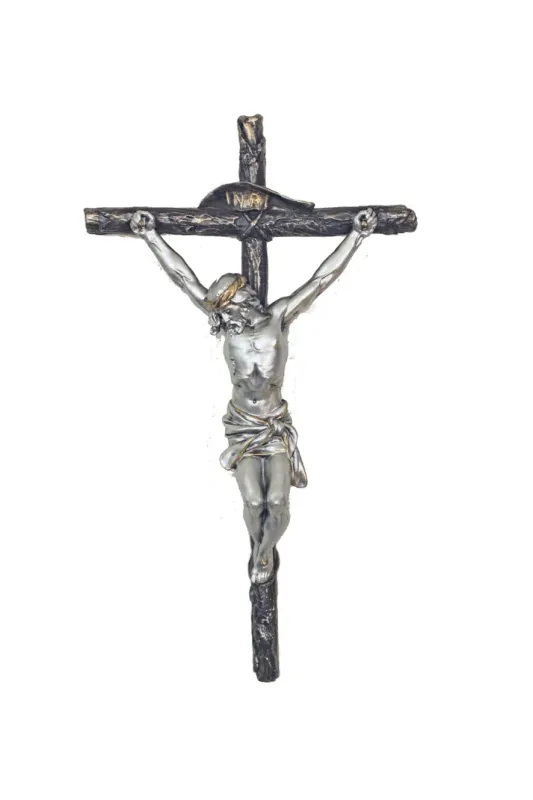 16" Crucifix Pewter and Bronze