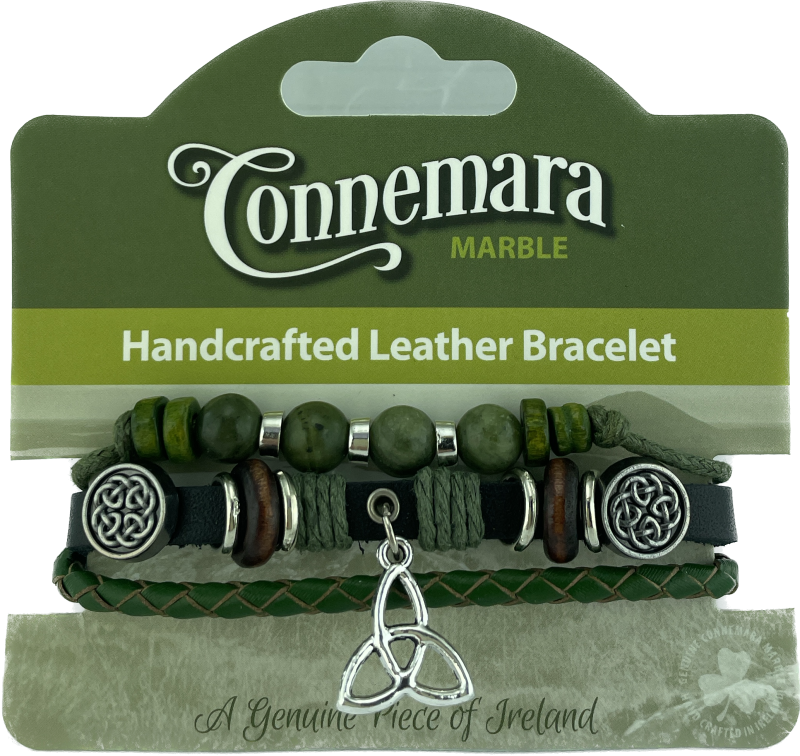 Trinity Knot Charm Leather and Marble Hippy Bracelet Trinity Knot Charm Leather and Marble Hippy Bracelet