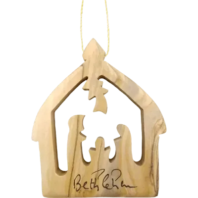 Olive Wood Bethlehem Heart Nativity 3" Ornament