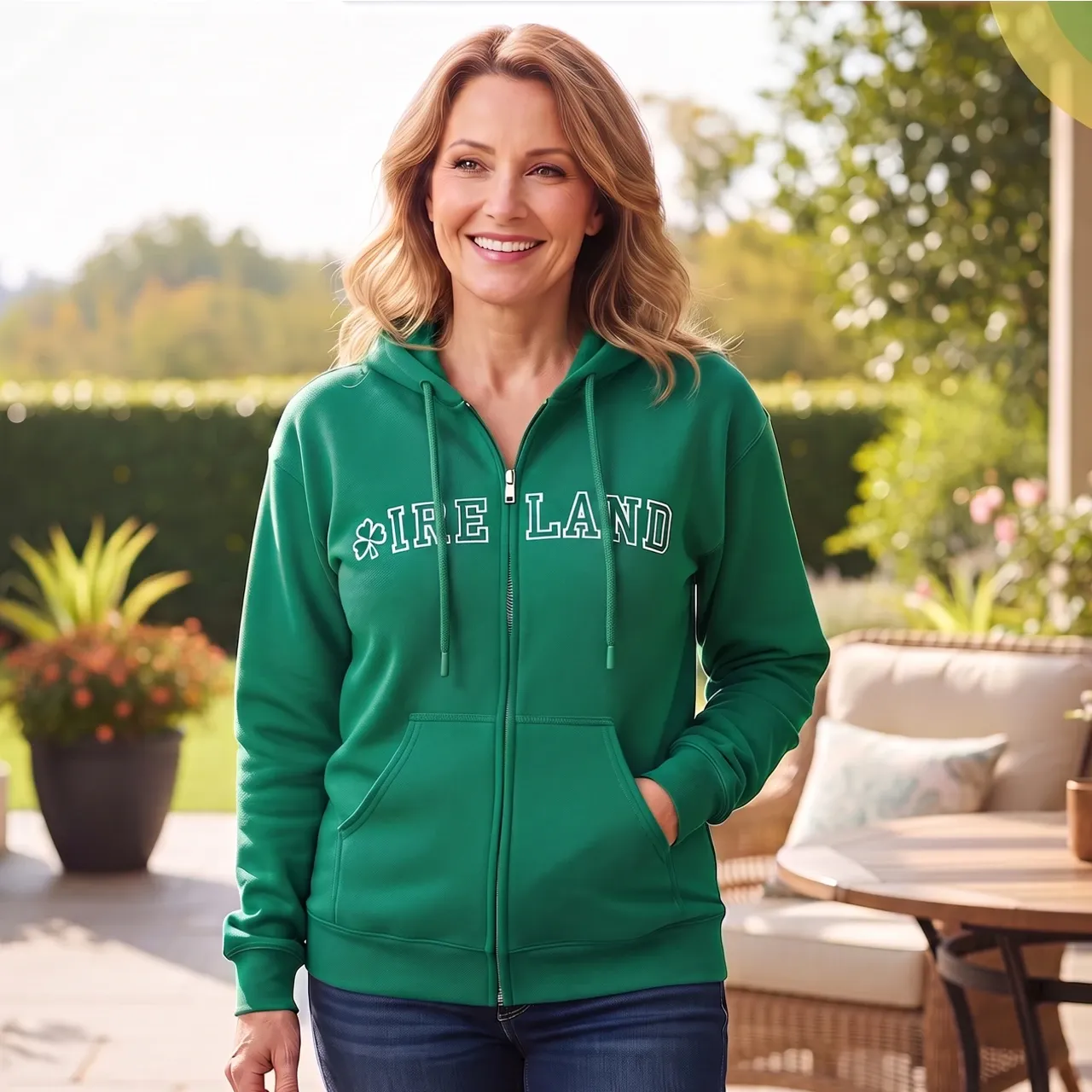 Ireland Embroidered Hoodie- Kelly Green