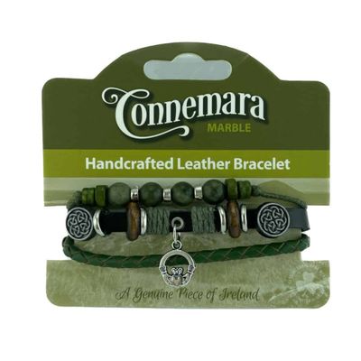 Claddagh Charm Leather and Marble Hippy Bracelet