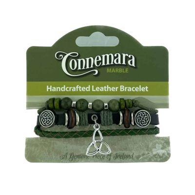 Trinity Knot Charm Leather and Marble Hippy Bracelet