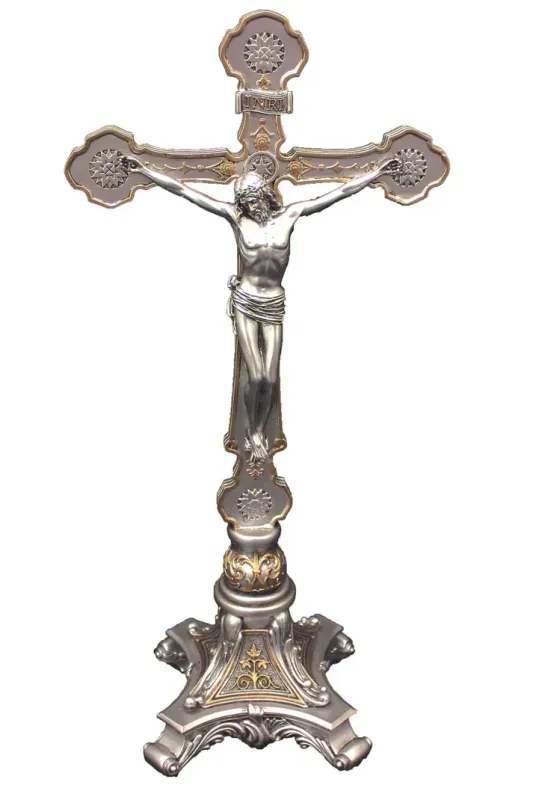 13" Veronese Crucifix Pewter Gold Trim 13" Veronese Crucifix Pewter Gold Trim