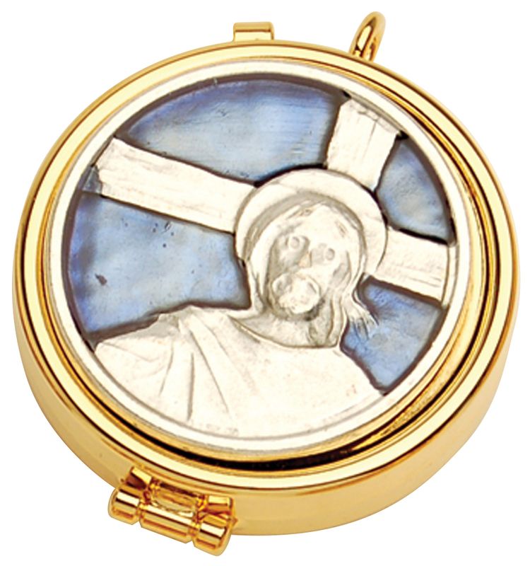 Pyx, 24kt Gold Plated with Blue Jesus Enameled Emblem Pyx, 24kt Gold Plated with Blue Jesus Enameled Emblem