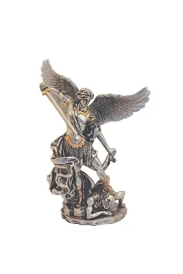 6" Saint Michael Pewter and Gold Statue