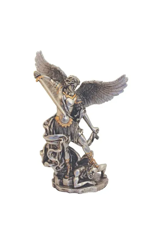6" Saint Michael Pewter and Gold Statue