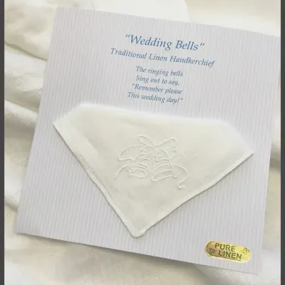 Wedding Bells Embroidered Linen Handkerchief Wedding Bells Embroidered Linen Handkerchief