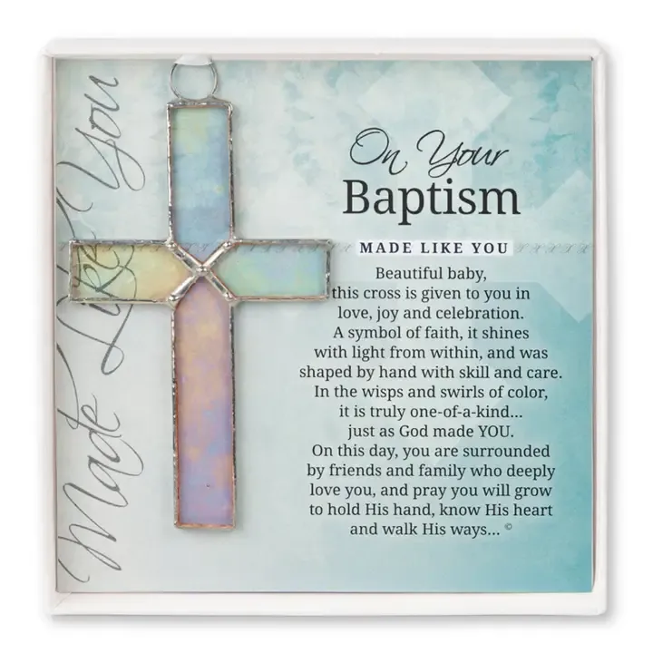 Baby Baptism Gift Handmade Clear Stained Glass Cross