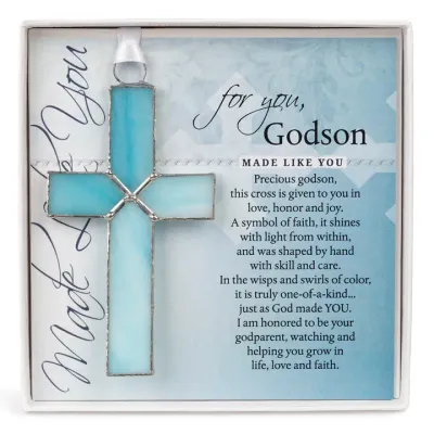 Godson Baptism Gift: Light Blue Stained Glass Cross
