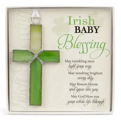 Irish Baby Blessing Gift: Green Stained Glass Cross