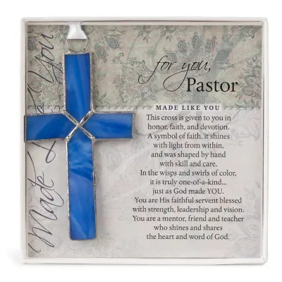 Pastor Appreciation Gift Blue Stained Glass Cross