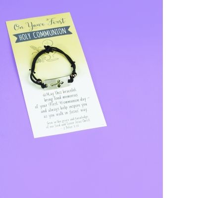 Communion Black Stretch Bracelet with Silver Cross