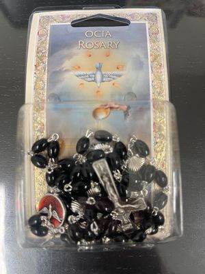 Black Oval Bead OCIA Specialty Rosary Boxed