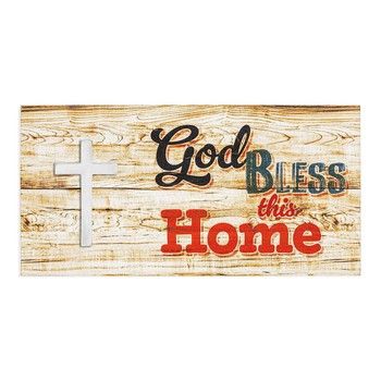 God Bless This Home with Pewter Cross Plaque
