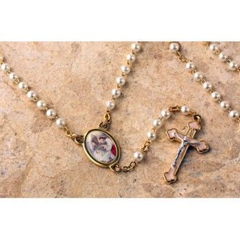 Rosary First Communion Gold Pearl Disc.