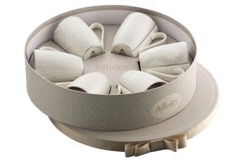 Aynsley Silver Brocade 6 Mugs in Hat Box