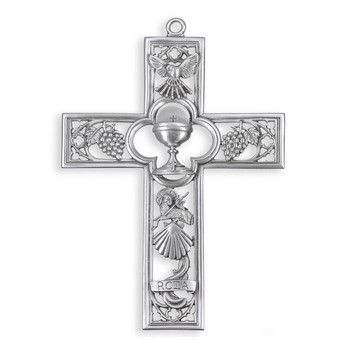 6" x 4 1/4" Cathedral Touch O.C.I.A. with Chalice Center Cross in Genuine Pewter