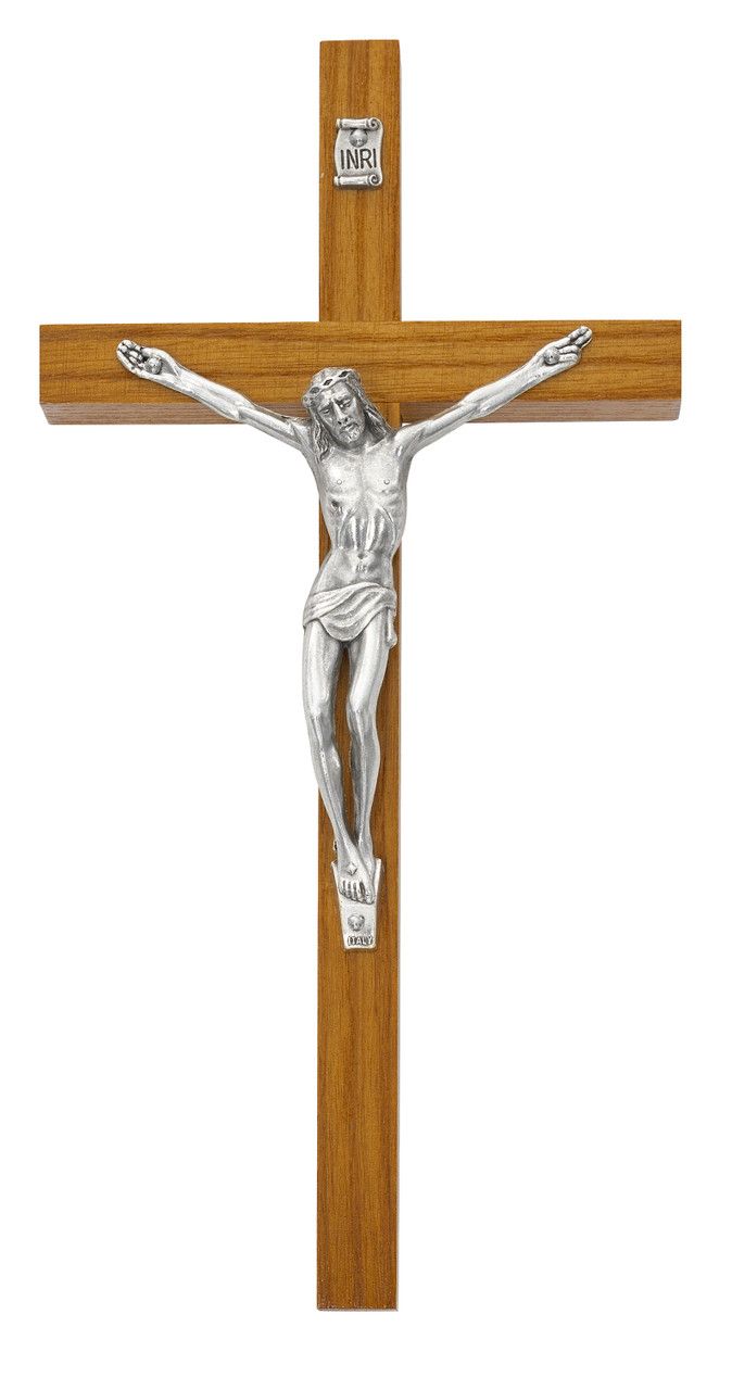 8" Stained Ash Wood Crucifix Disc.