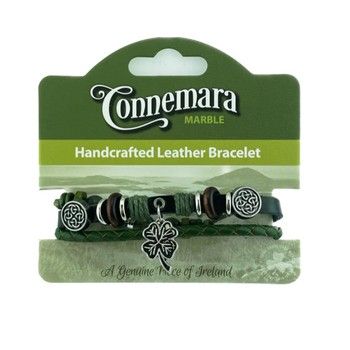 Shamrock Charm Leather and Marble Hippy Bracelet