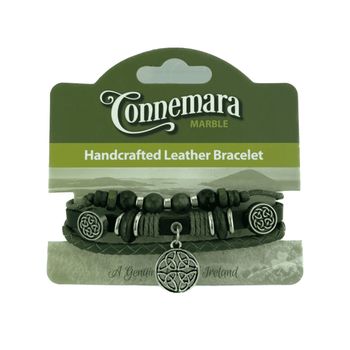 Round Knot Charm Leather and Marble Hippy Bracelet