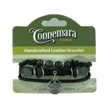 Viking Charm Leather and Marble Hippy Bracelet