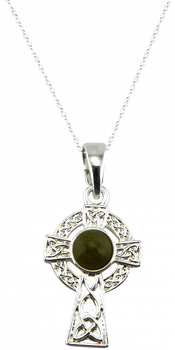 Connemara Marble Silver Plated Celtic Cross Pendant on 18" Silver Plated Chain