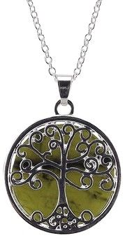 Reversible Connemara Marble Silver Plated Tree of Life Pendant on a 18" Silver Plated Chain