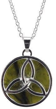 Reversible Connemara Marble Silver Plated Trinity Knot Pendant on a 18" Silver Plated Chain