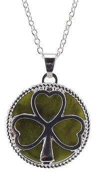 Reversible Connemara Marble Silver Plated Shamrock Pendant on a 18" Silver Plated Chain