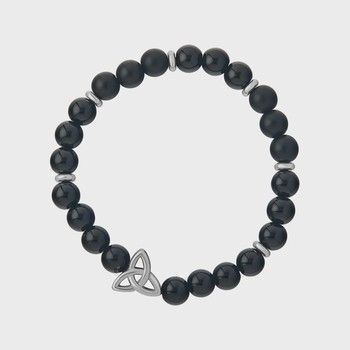 Rhodium Trinity Knot Black Bead Bracelet