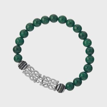 Rhodium Celtic Knot Green Bead Bracelet