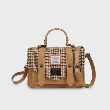 Harris Tweed® Leather Mini Satchel- Beige Dogtooth