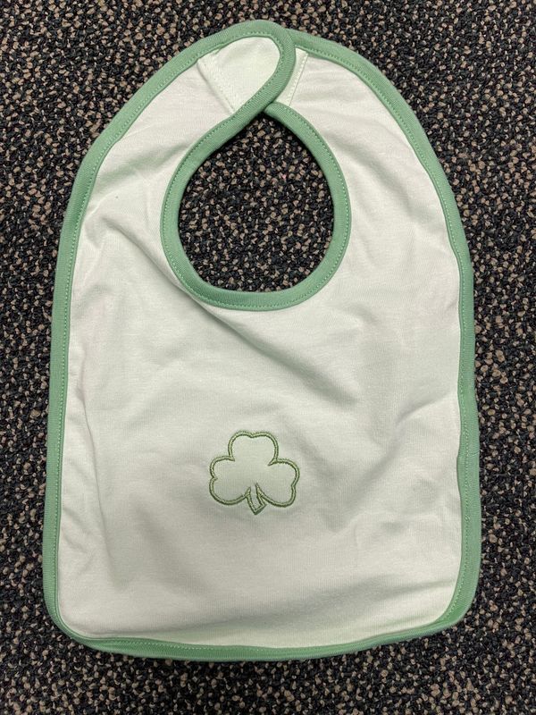 Green Shamrock Baby Bib Disc.