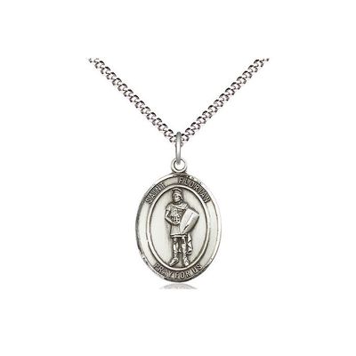 Sterling Silver St Florian medal on a 18" Light Rhodium Light Curb Chain