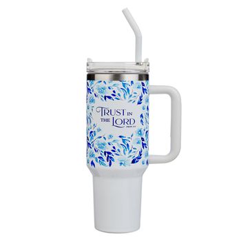Trust in the Lord Blue Botany 40 oz Stainless Steel Tumbler with Straw - Proverbs 3:5